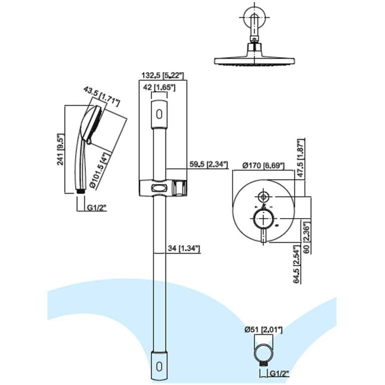 Mz Minima Modern Bathroom Thermostatic Shower Set W/ Hand Shower - Chrome Or Brushed Nickel