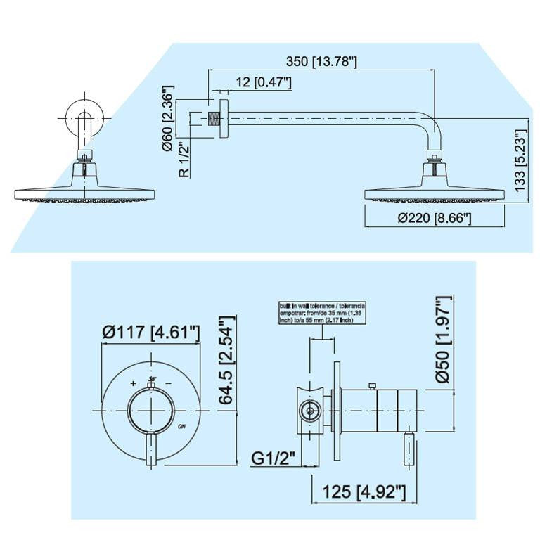 Mz Minima Modern Bathroom Thermostatic Shower Set - Chrome Or Brushed Nickel