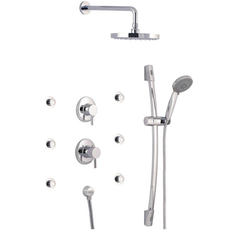 Mz Minima Modern Bathroom Thermostatic Shower Set W/ Hand Shower & 6 Jets - Chrome Or Brushed Nickel