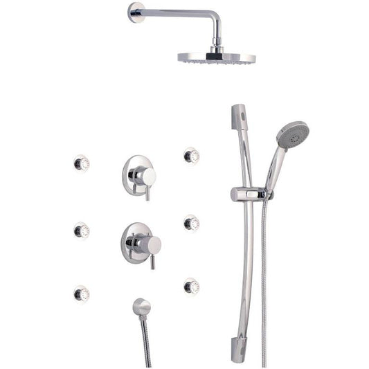 Mz Minima Modern Bathroom Thermostatic Shower Set W/ Hand Shower & 6 Jets - Chrome Or Brushed Nickel