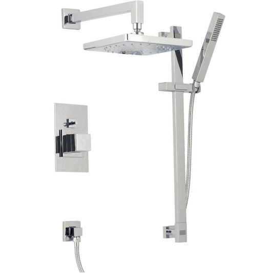 Mz Cubic Modern Bathroom Shower Set W/ Hand Shower - Chrome Or Brushed Nickel