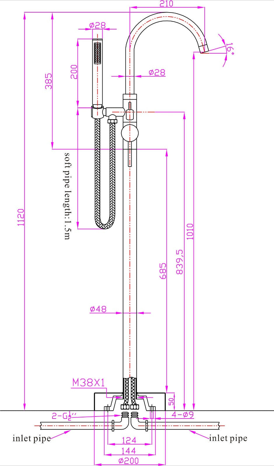 Aquamoon New Age Round Modern Floor Mount Faucet - Chrome