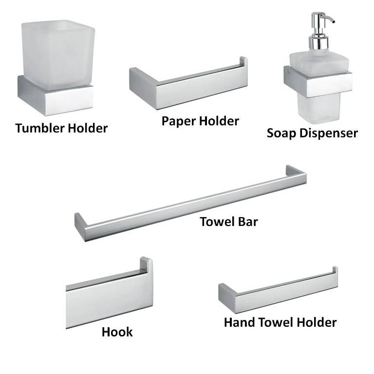 AQUA DECOR ACC 34 6-Piece Modern Bathroom Accessory Set - Chrome