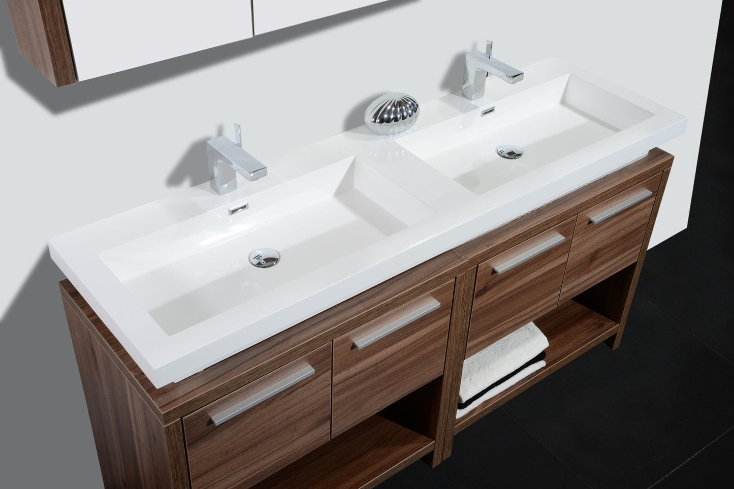 Aquamoon Sparta 63 Walnut Double Sink Modern Bathroom Vanity Set
