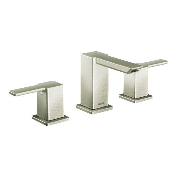 MOEN 90 Degree Brushed Nickel Two-Handle Low Arc Bathroom Faucet