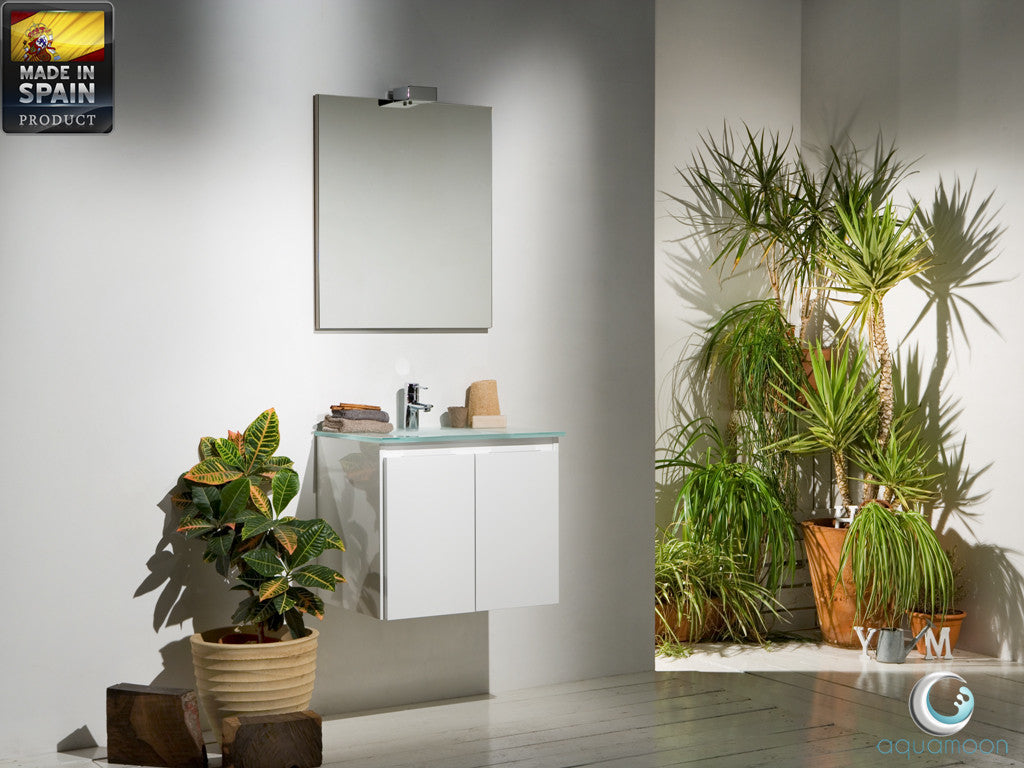 Aquamoon Life 24 White Doors Modern Bathroom Vanity With Green Glass Sink