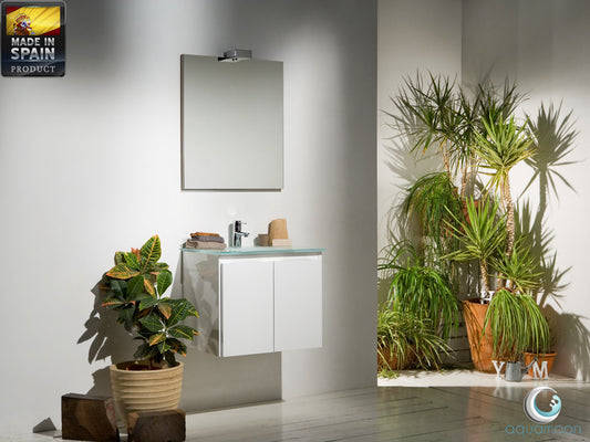 Aquamoon Life 24 White Doors Modern Bathroom Vanity With Green Glass Sink