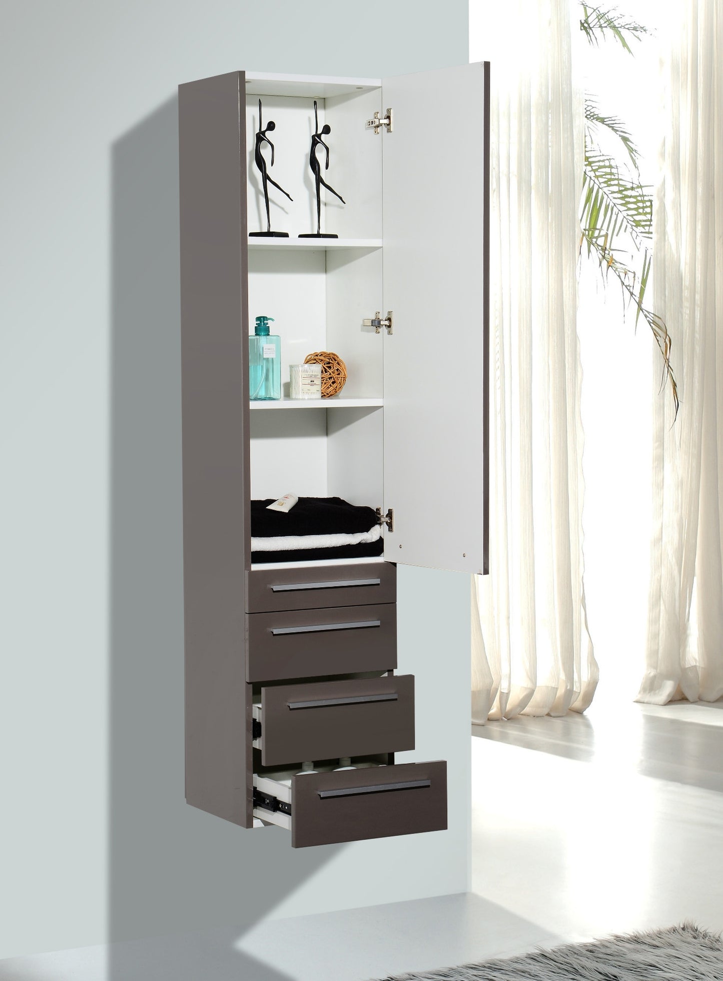 Aquamoon Vance Modern Linen Cabinet - Grey Brown
