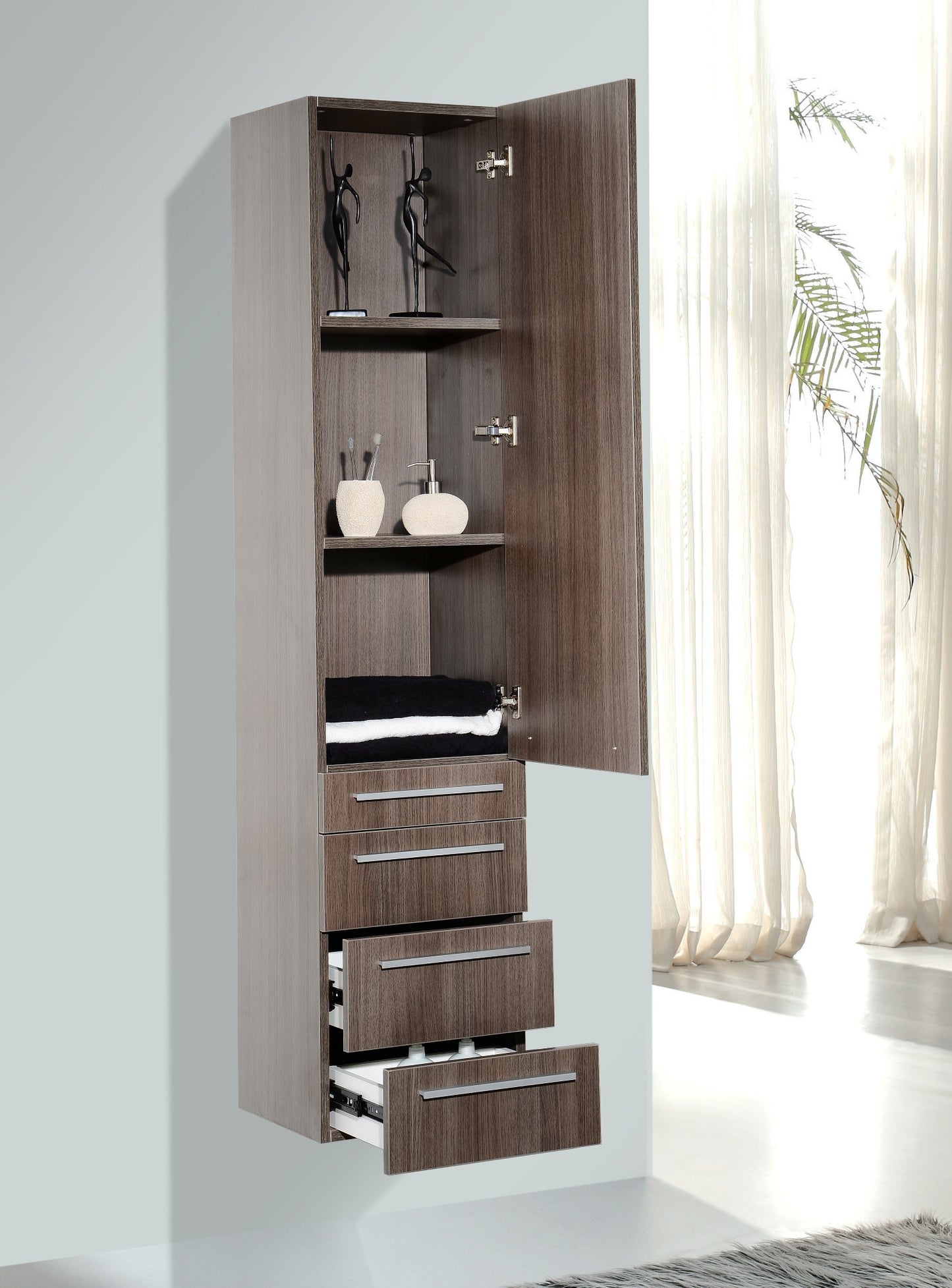 Aquamoon Vance Modern Linen Cabinet - Grey oak
