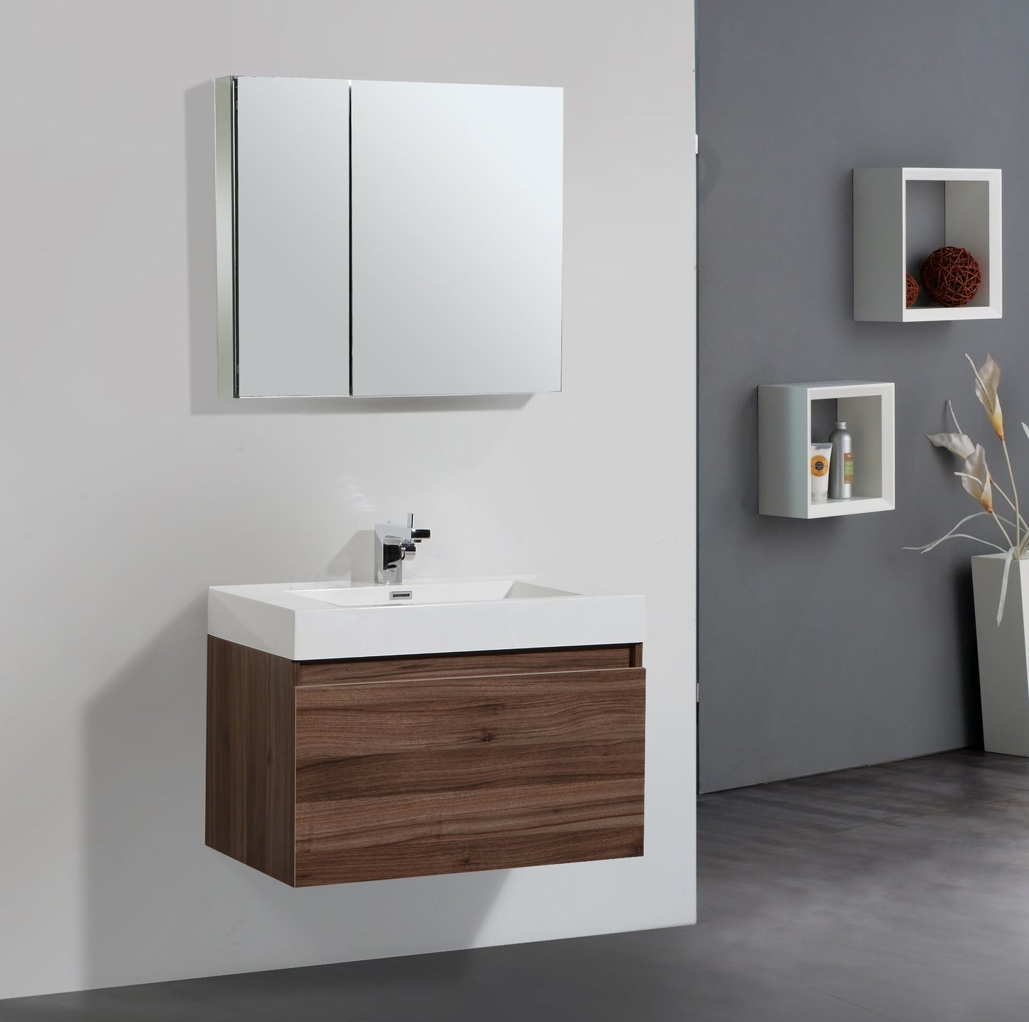 Aquamoon Venice 31" Modern Bathroom Vanity Set - Walnut