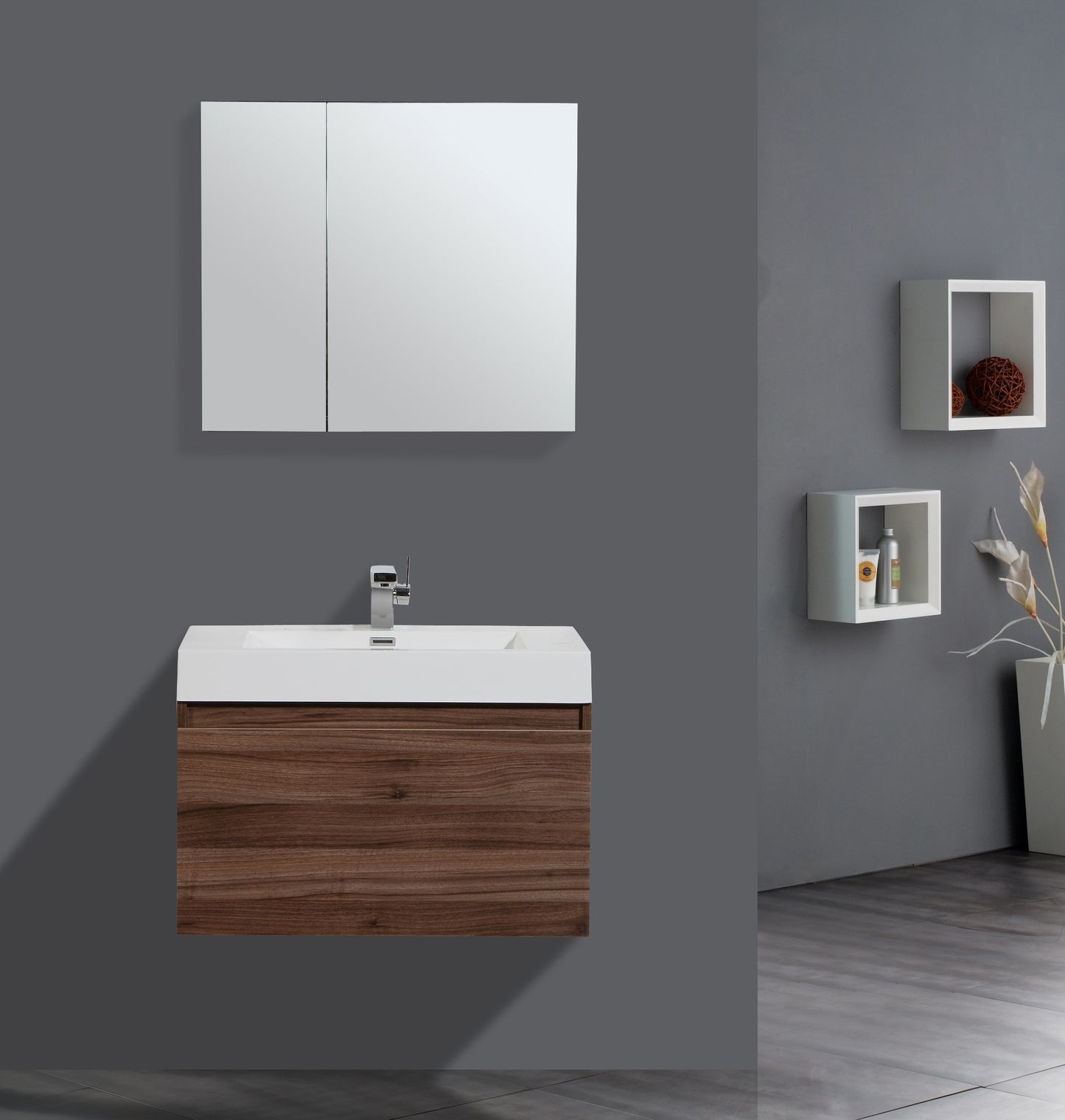 Aquamoon Venice 31" Modern Bathroom Vanity Set - Walnut
