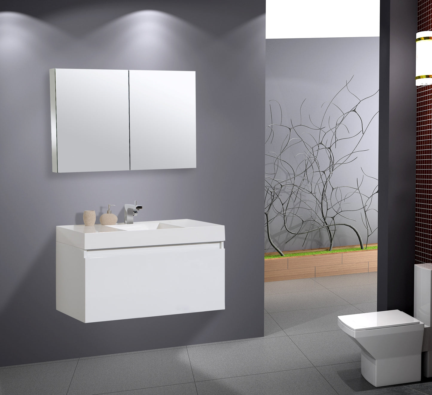 Aquamoon Venice 39 Modern Bathroom Vanity Set - White