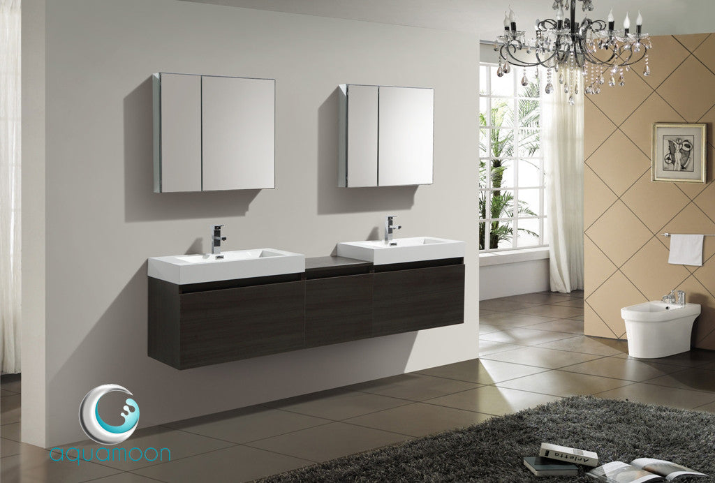 Aquamoon Venice 83 Double Modern Bathroom Vanity Set Square Sink - Grey Oak