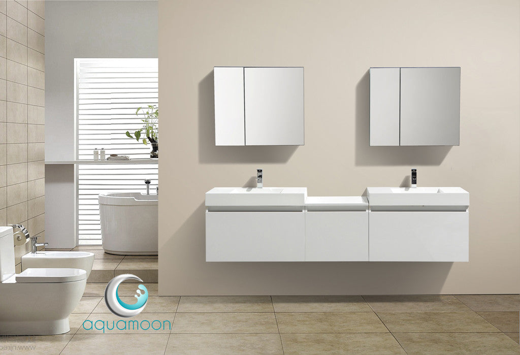 Aquamoon Venice 83" Double Modern Bathroom Vanity Set Infinity Sink - White