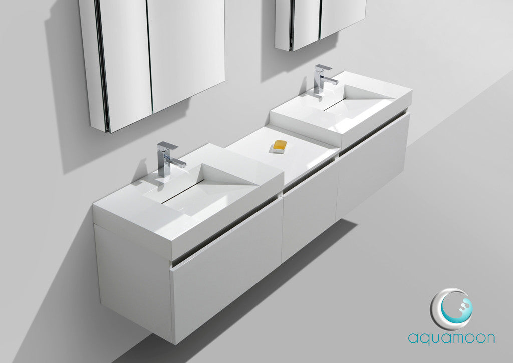 Aquamoon Venice 83" Double Modern Bathroom Vanity Set Infinity Sink - White