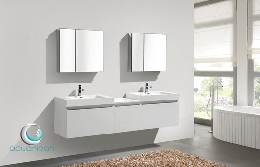 Aquamoon Venice 83" Double Modern Bathroom Vanity Set Square Sink - White