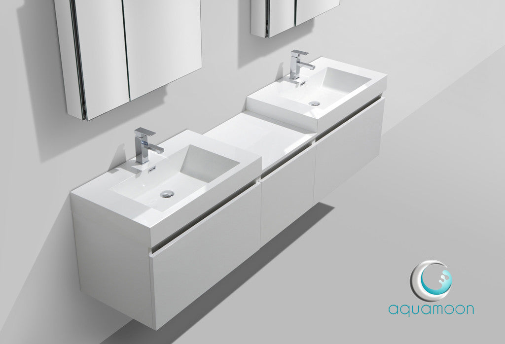 Aquamoon Venice 83" Double Modern Bathroom Vanity Set Square Sink - White