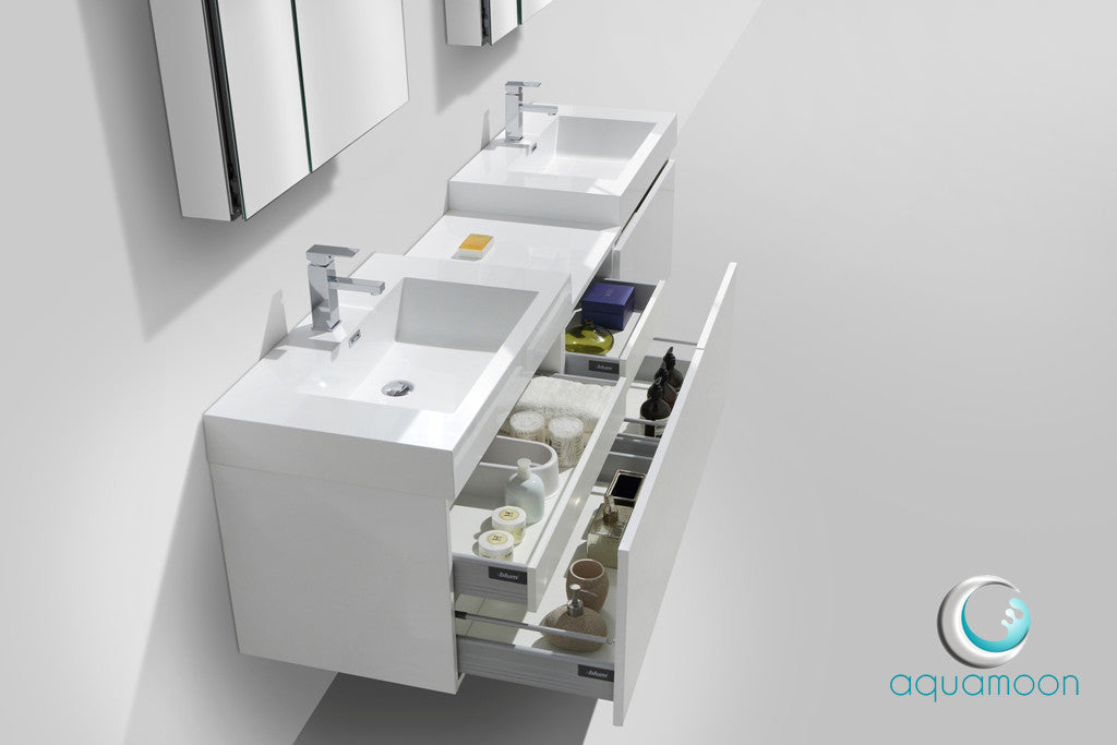 Aquamoon Venice 83" Double Modern Bathroom Vanity Set Square Sink - White