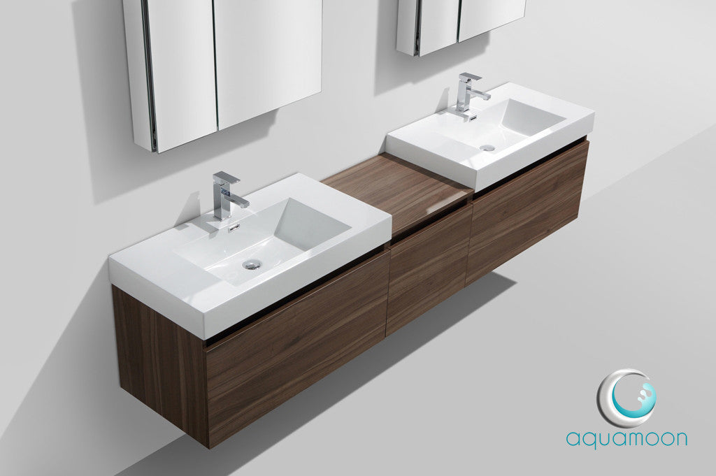 Aquamoon Venice 92" Double Modern Bathroom Vanity set - Walnut