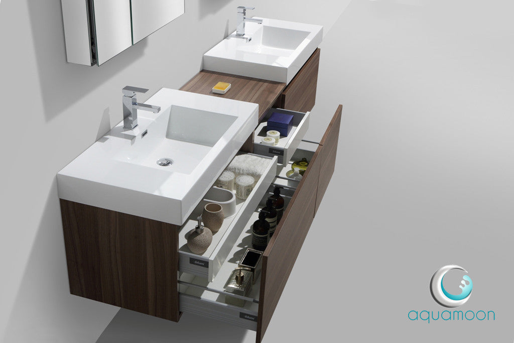Aquamoon Venice 92" Double Modern Bathroom Vanity set - Walnut