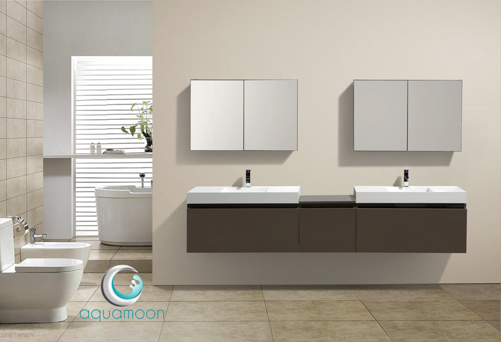 Aquamoon Venice 98 Double Modern Bathroom Vanity Set Infinity Sink - Grey Brown