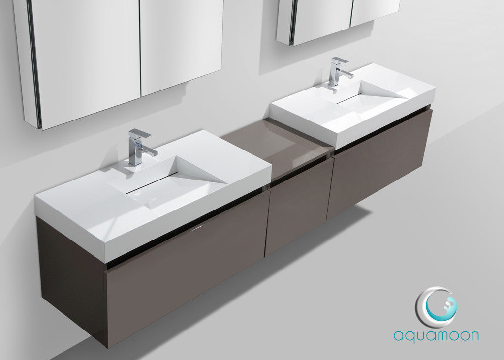 Aquamoon Venice 98 Double Modern Bathroom Vanity Set Infinity Sink - Grey Brown