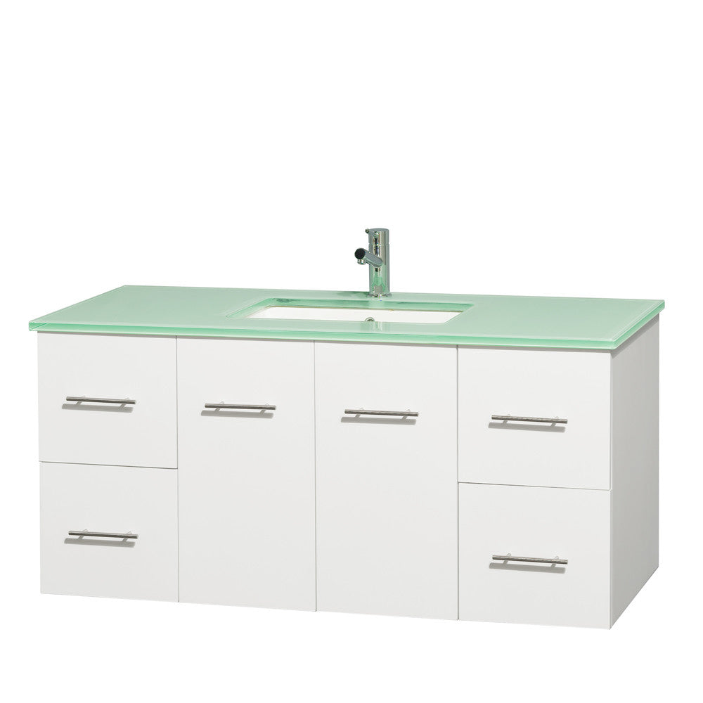 Wyndham Collection Centra 48" Green Glass Single Bathroom Vanity Set - White