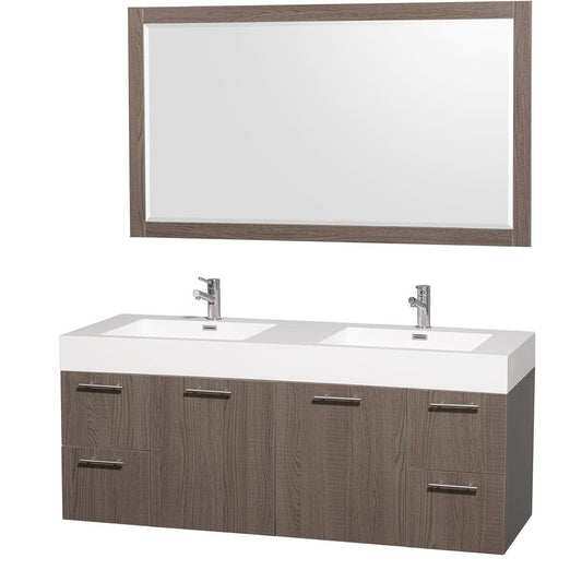 WYNDHAM COLLECTION Amare 60" Wall Mounted Double Bathroom Vanity Set With Integrated Sinks - Gray Oak