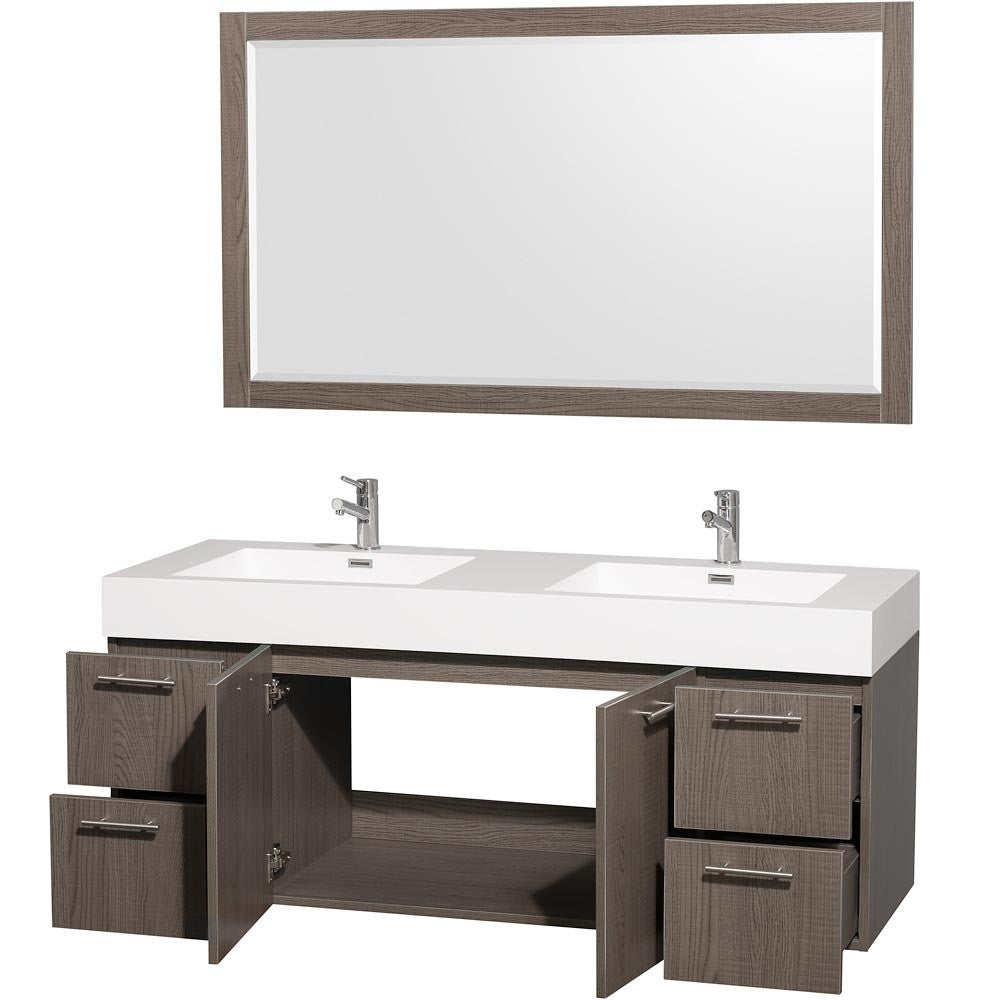 WYNDHAM COLLECTION Amare 60" Wall Mounted Double Bathroom Vanity Set With Integrated Sinks - Gray Oak