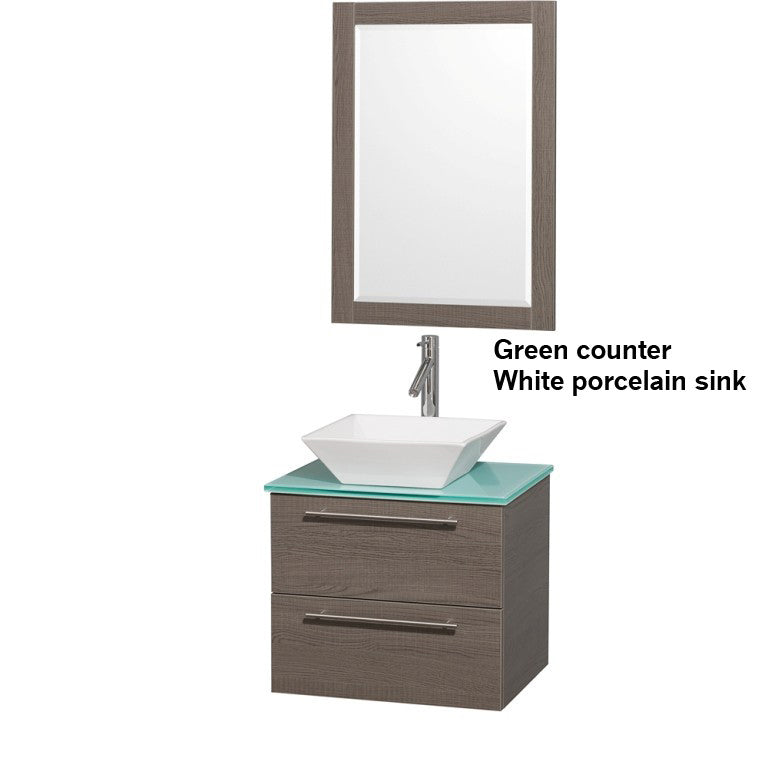 WYNDHAM COLLECTION Amare 24" Bathroom Vanity Set with Vessel Sink - Gray Oak