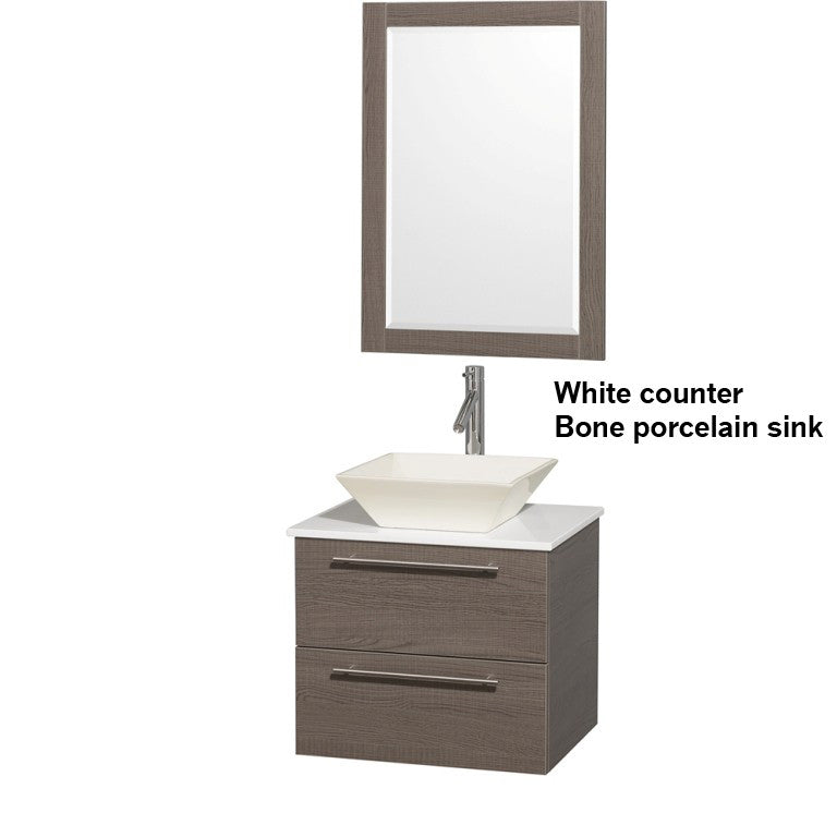 WYNDHAM COLLECTION Amare 24" Bathroom Vanity Set with Vessel Sink - Gray Oak
