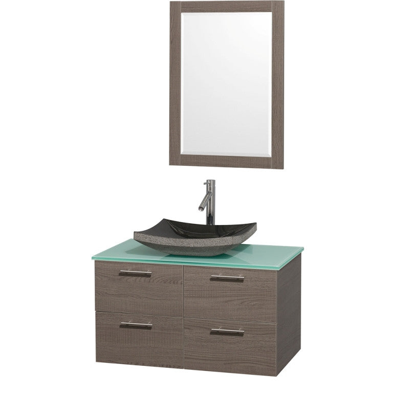 WYNDHAM COLLECTION Amare 36-inch Wall-Mounted Bathroom Vanity Set with Vessel Sink - Gray Oak