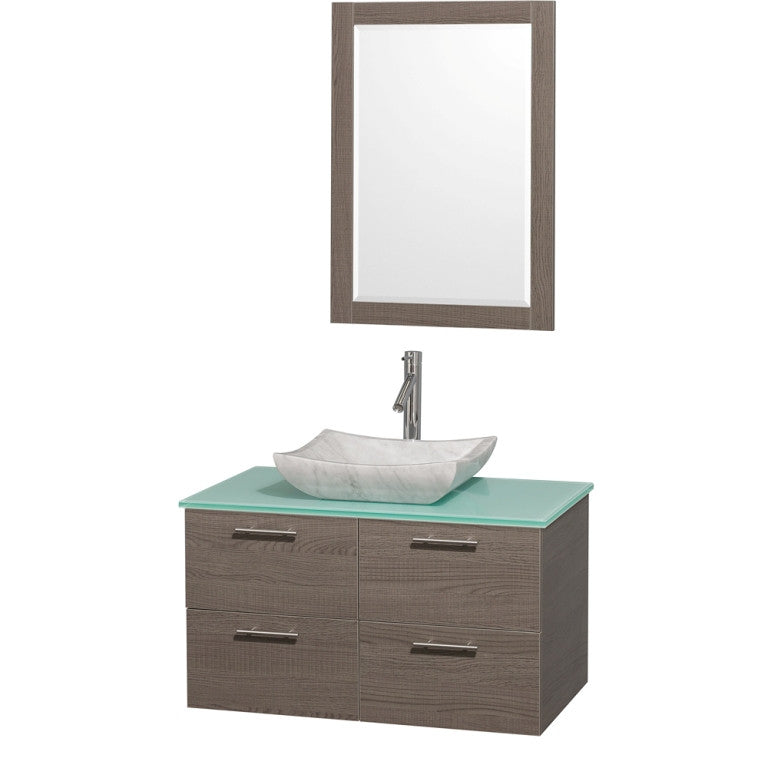 WYNDHAM COLLECTION Amare 36-inch Wall-Mounted Bathroom Vanity Set with Vessel Sink - Gray Oak