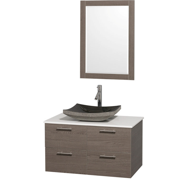 WYNDHAM COLLECTION Amare 36-inch Wall-Mounted Bathroom Vanity Set with Vessel Sink - Gray Oak