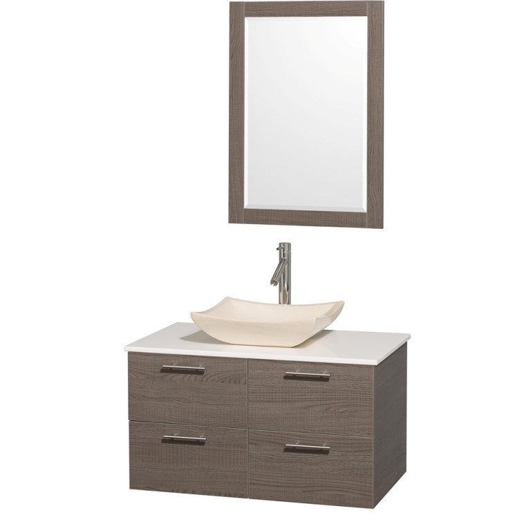 WYNDHAM COLLECTION Amare 36-inch Wall-Mounted Bathroom Vanity Set with Vessel Sink - Gray Oak