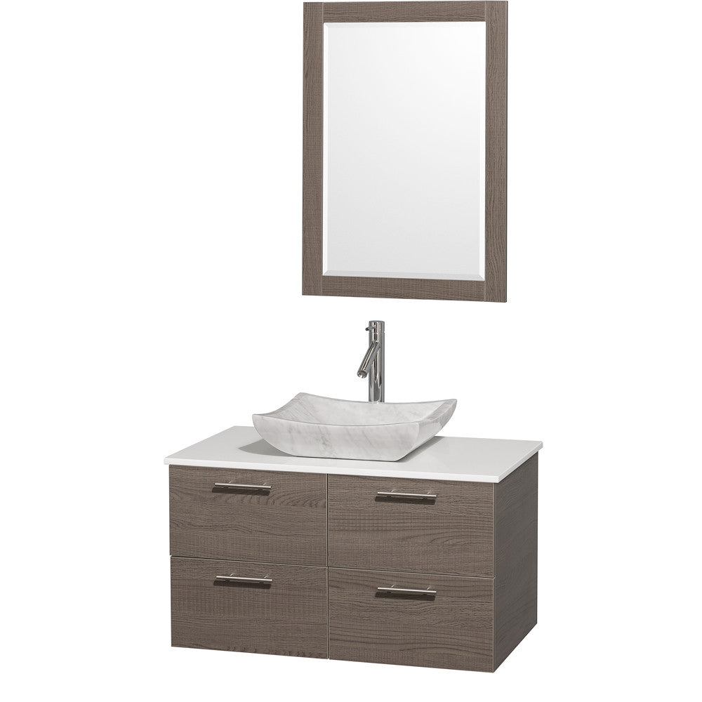 WYNDHAM COLLECTION Amare 36-inch Wall-Mounted Bathroom Vanity Set with Vessel Sink - Gray Oak