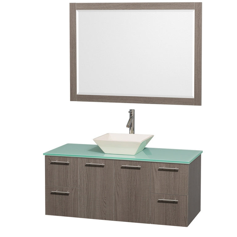 WYNDHAM COLLECTION Amare 48-inch Wall-Mounted Bathroom Vanity Set with Vessel Sink - Gray Oak
