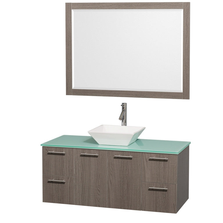 WYNDHAM COLLECTION Amare 48-inch Wall-Mounted Bathroom Vanity Set with Vessel Sink - Gray Oak