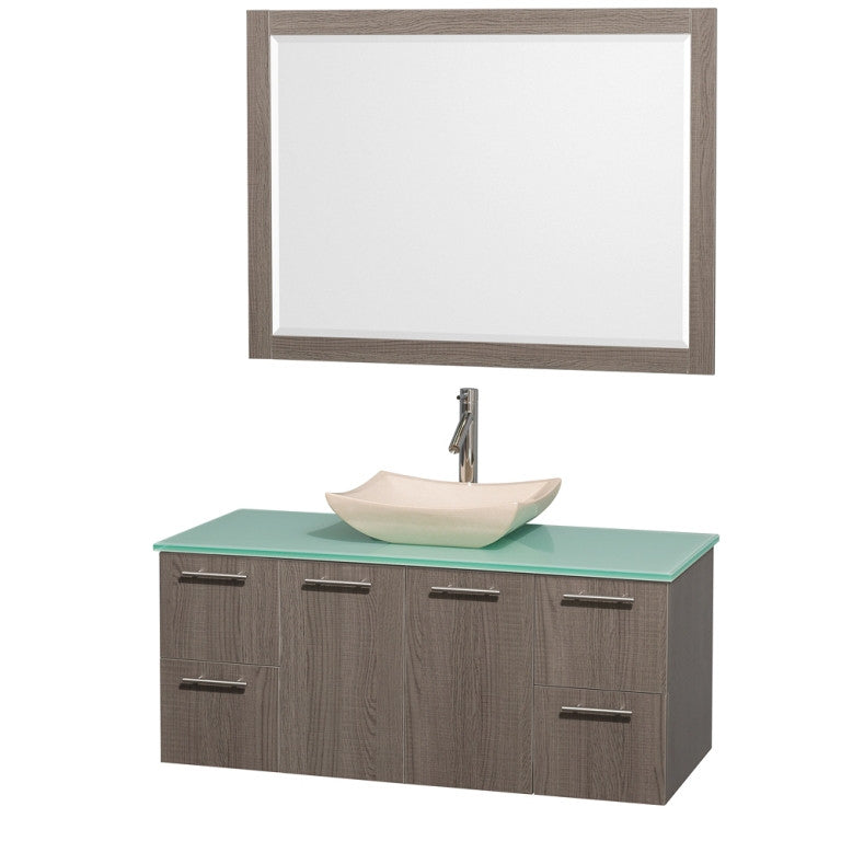 WYNDHAM COLLECTION Amare 48-inch Wall-Mounted Bathroom Vanity Set with Vessel Sink - Gray Oak