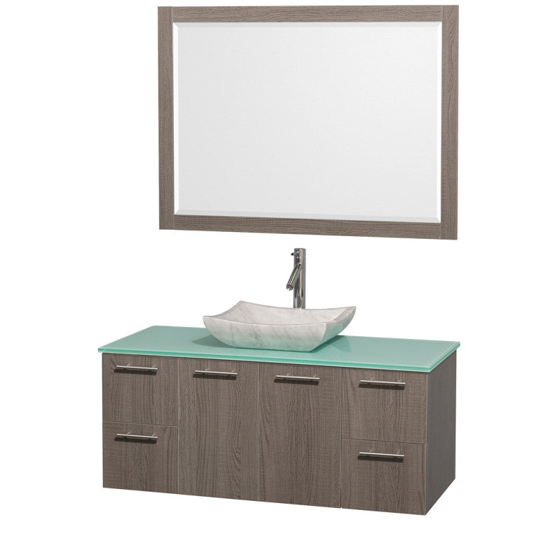 WYNDHAM COLLECTION Amare 48-inch Wall-Mounted Bathroom Vanity Set with Vessel Sink - Gray Oak