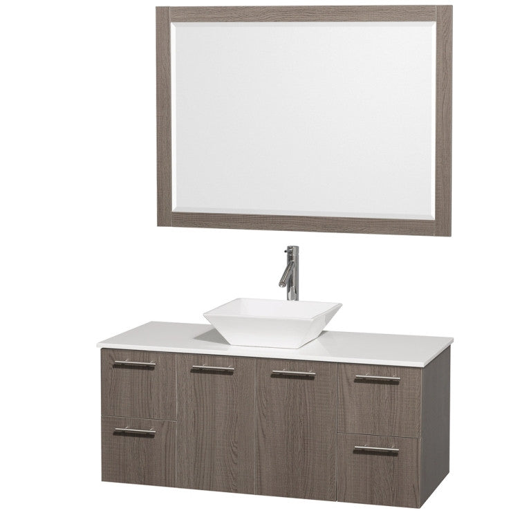 WYNDHAM COLLECTION Amare 48-inch Wall-Mounted Bathroom Vanity Set with Vessel Sink - Gray Oak