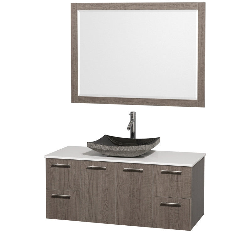 WYNDHAM COLLECTION Amare 48-inch Wall-Mounted Bathroom Vanity Set with Vessel Sink - Gray Oak
