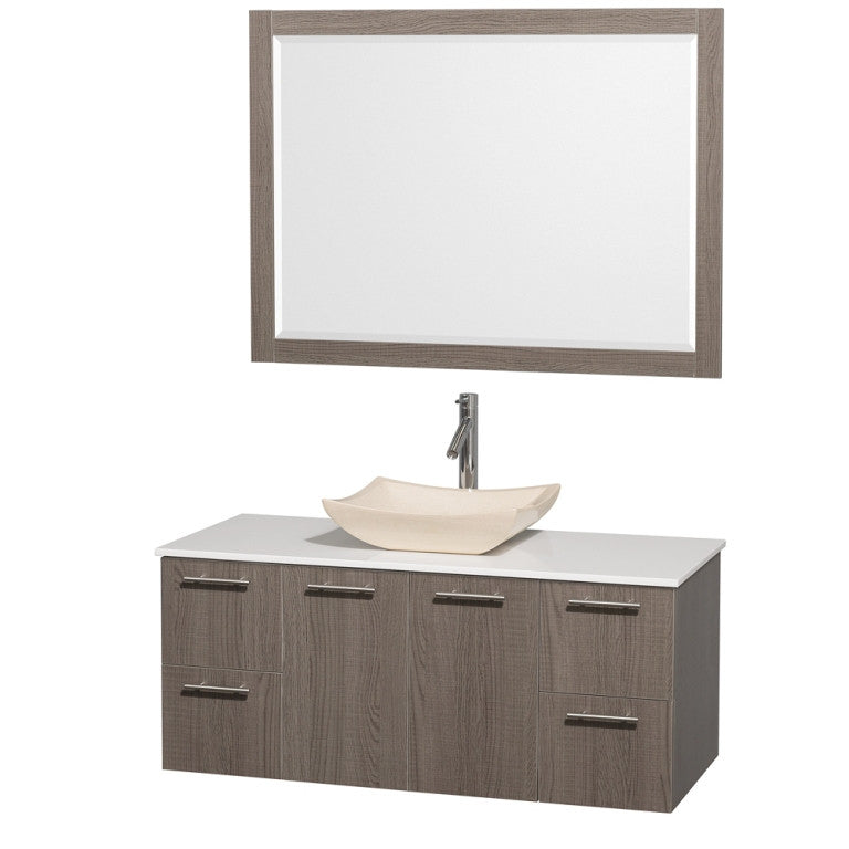 WYNDHAM COLLECTION Amare 48-inch Wall-Mounted Bathroom Vanity Set with Vessel Sink - Gray Oak