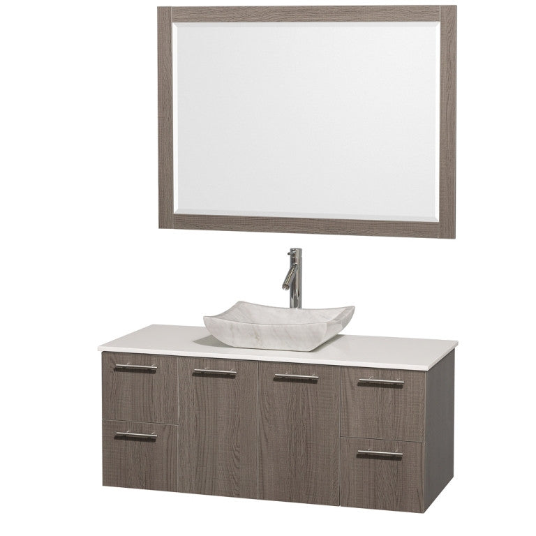 WYNDHAM COLLECTION Amare 48-inch Wall-Mounted Bathroom Vanity Set with Vessel Sink - Gray Oak