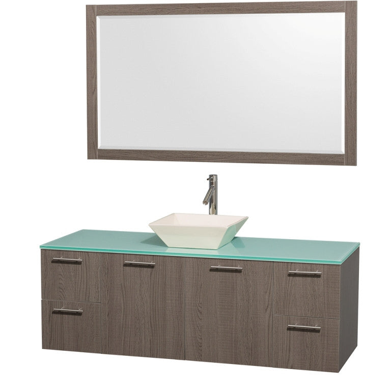 WYNDHAM COLLECTION Amare 60-Wall-Mounted Bathroom Single Vanity Set With Vessel Sink - Gray Oak