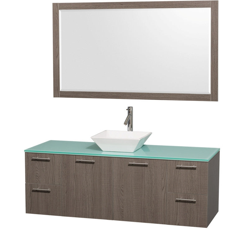 WYNDHAM COLLECTION Amare 60-Wall-Mounted Bathroom Single Vanity Set With Vessel Sink - Gray Oak