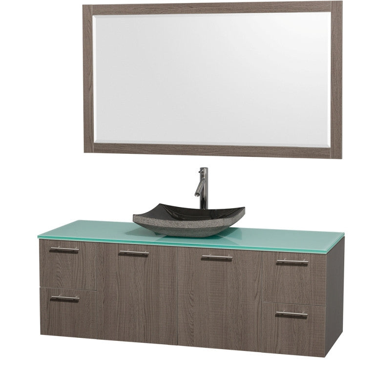 WYNDHAM COLLECTION Amare 60-Wall-Mounted Bathroom Single Vanity Set With Vessel Sink - Gray Oak