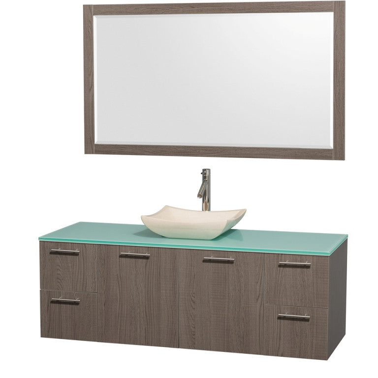 WYNDHAM COLLECTION Amare 60-Wall-Mounted Bathroom Single Vanity Set With Vessel Sink - Gray Oak