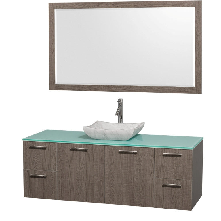 WYNDHAM COLLECTION Amare 60-Wall-Mounted Bathroom Single Vanity Set With Vessel Sink - Gray Oak