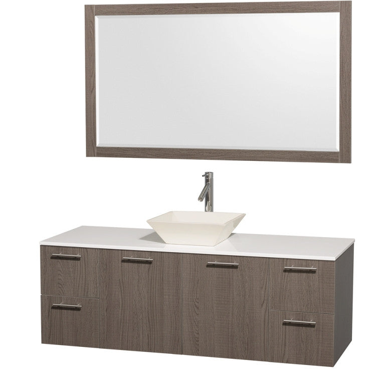 WYNDHAM COLLECTION Amare 60-Wall-Mounted Bathroom Single Vanity Set With Vessel Sink - Gray Oak
